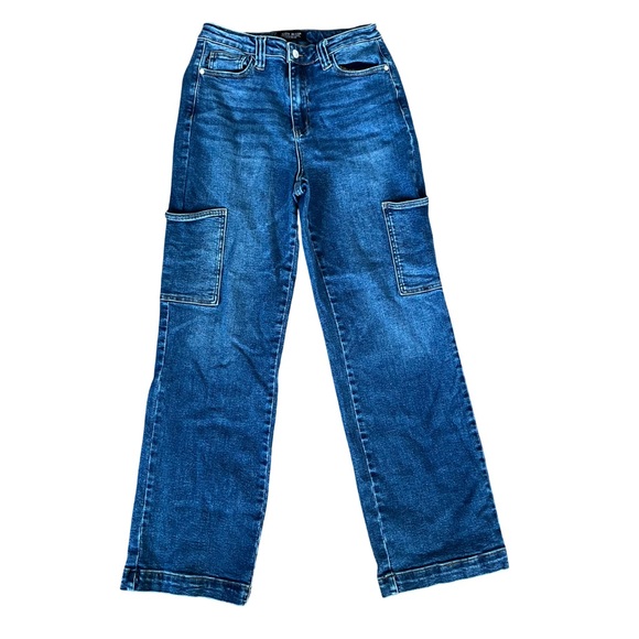Judy Blue High Rise Cargo Wide Leg Dark Wash Denim Jeans, Size 9 / Size 29 - Picture 2 of 11